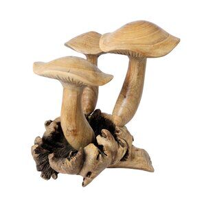Wooden Mushroom Sculpture Teak Wood Hand Crafted Fairyland Toadstool